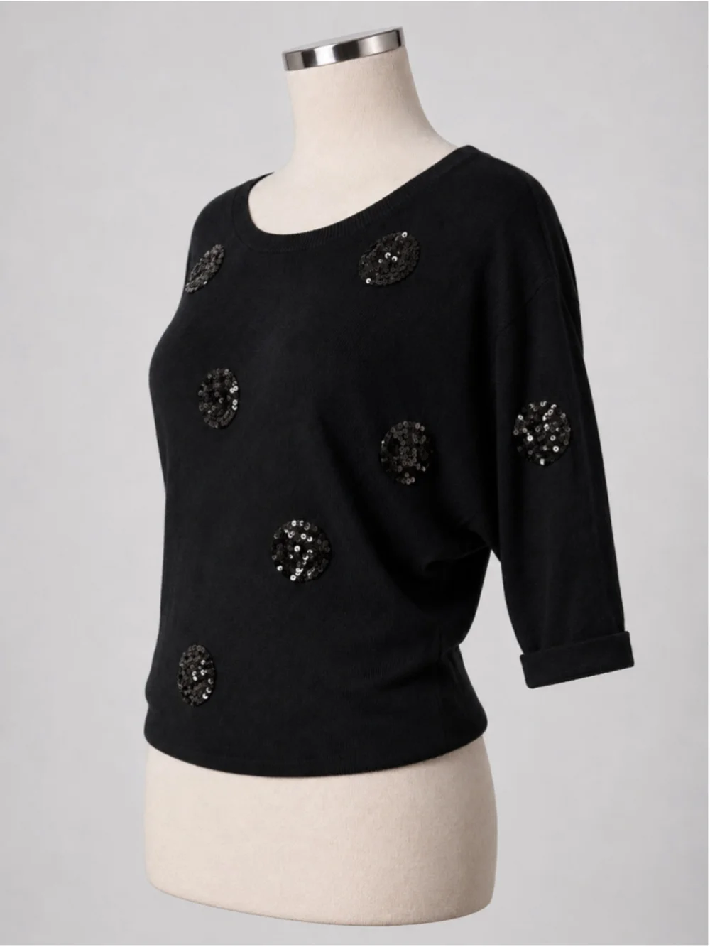 New York & Company Women’s Black Sequin Circle Dolman Sleeve Sweater Size S